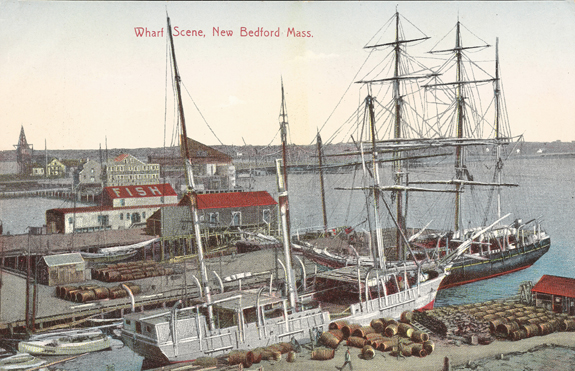 New Bedford 1800's wharf scene - www.WhalingCity.net