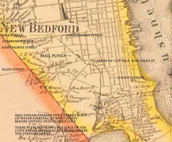 1858 Cove and mills Stream map - New Bedford, Ma. www.whalingCity.net