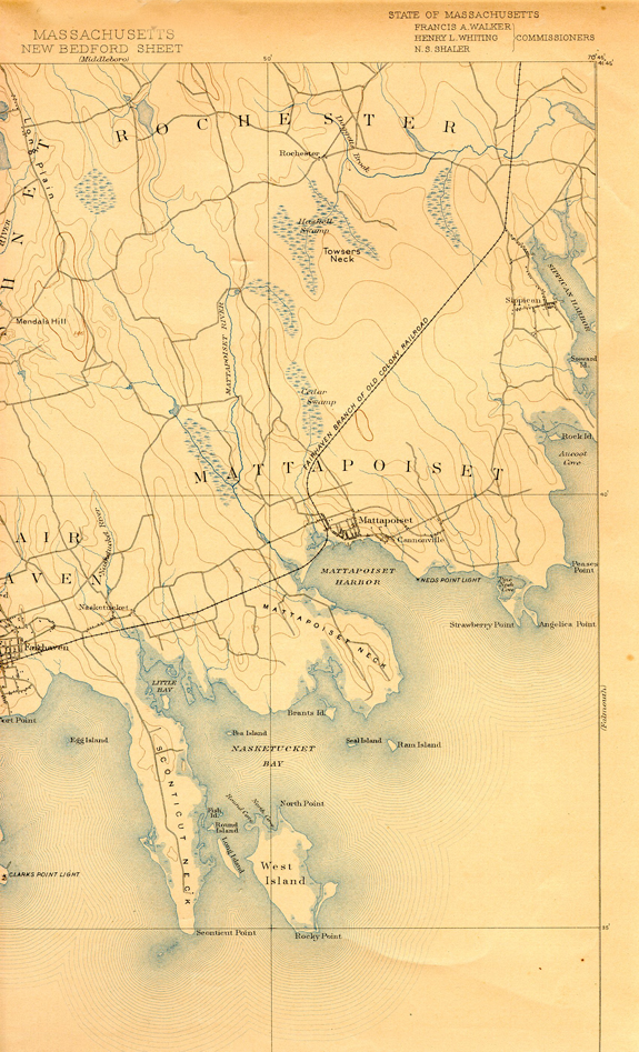 1893 Topographical Map East of New Bedford - www.WhalingCity.net