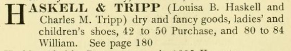 1897 New BEdford Directory Listing for Haskell and Tripp on Corner of Purchase and William - www.WhalingCity.net