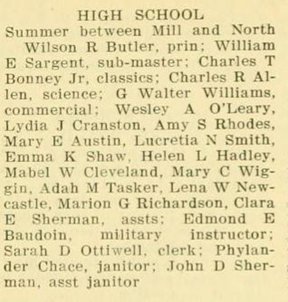 1907  New Bedford, Ma. High School Listing - www.WhalingCity.net