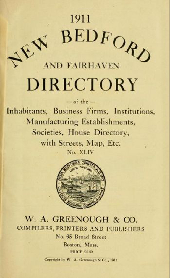 1911 New Bedford, Massachusetts Directory - www.WhalingCity.net 