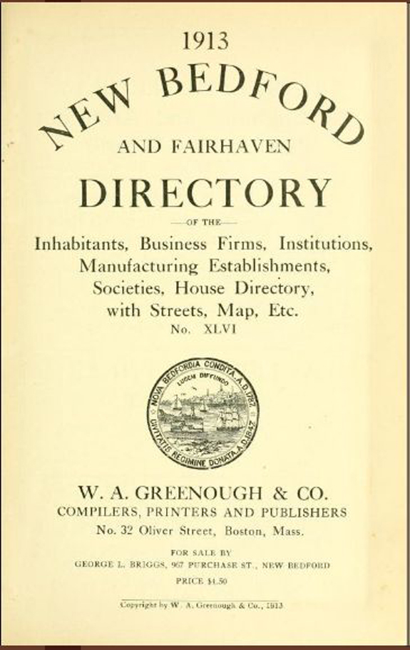 1913 new Bedford, Massachusetts Directory - www.WhalingCity.net 