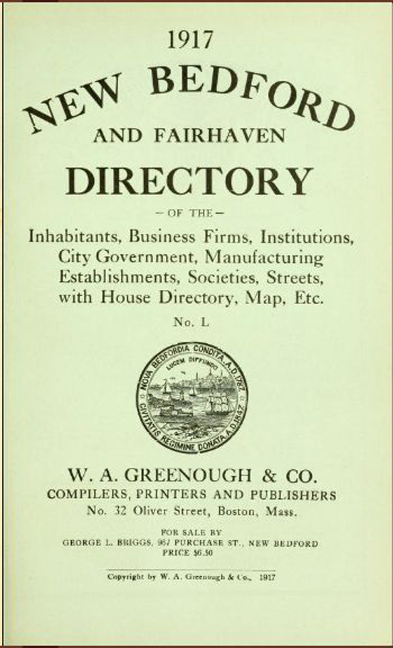 1917 New Bedford, Fairhaven, Massachusetts Directory - www.WhalingCity.net 