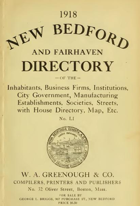 1918 New BEdford, Massachusetts  city directory - www.WhalingCity.net