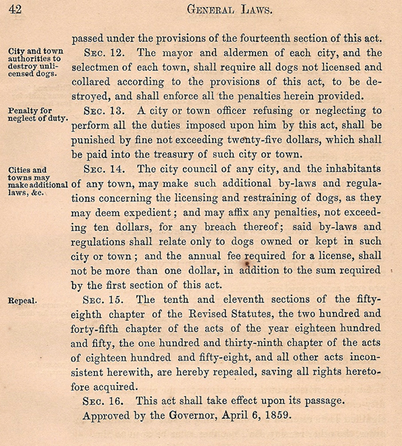 1860 section 3 Ordinances about dogs - new Bedford, MA - www.WhalingCity.net