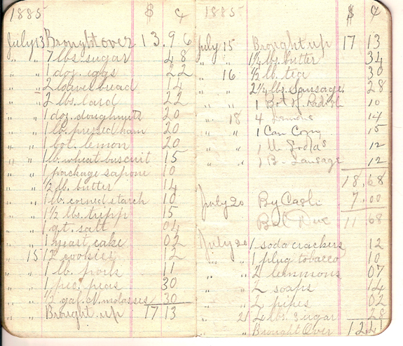 1885 grocery account book James M. Tilton page 11 - www.WhalingCity.net
