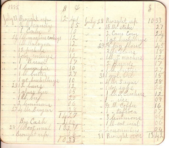1885 Grocery account book - James M. Tilton page 12 - www.WhalingCity.net