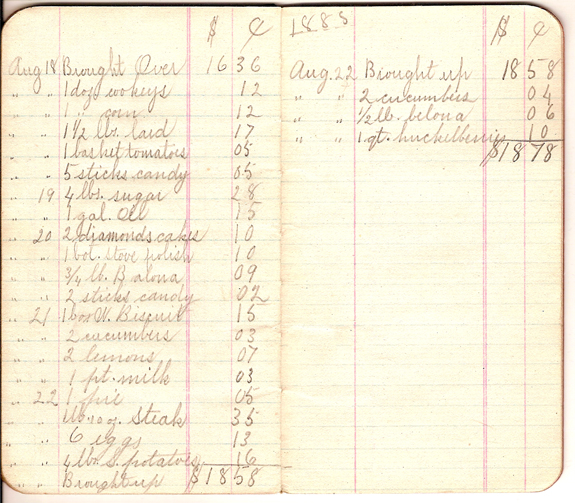 1885 Last page of the account book of JAmes M Tilton Grocer and George Heath - www.WhalingCity.net